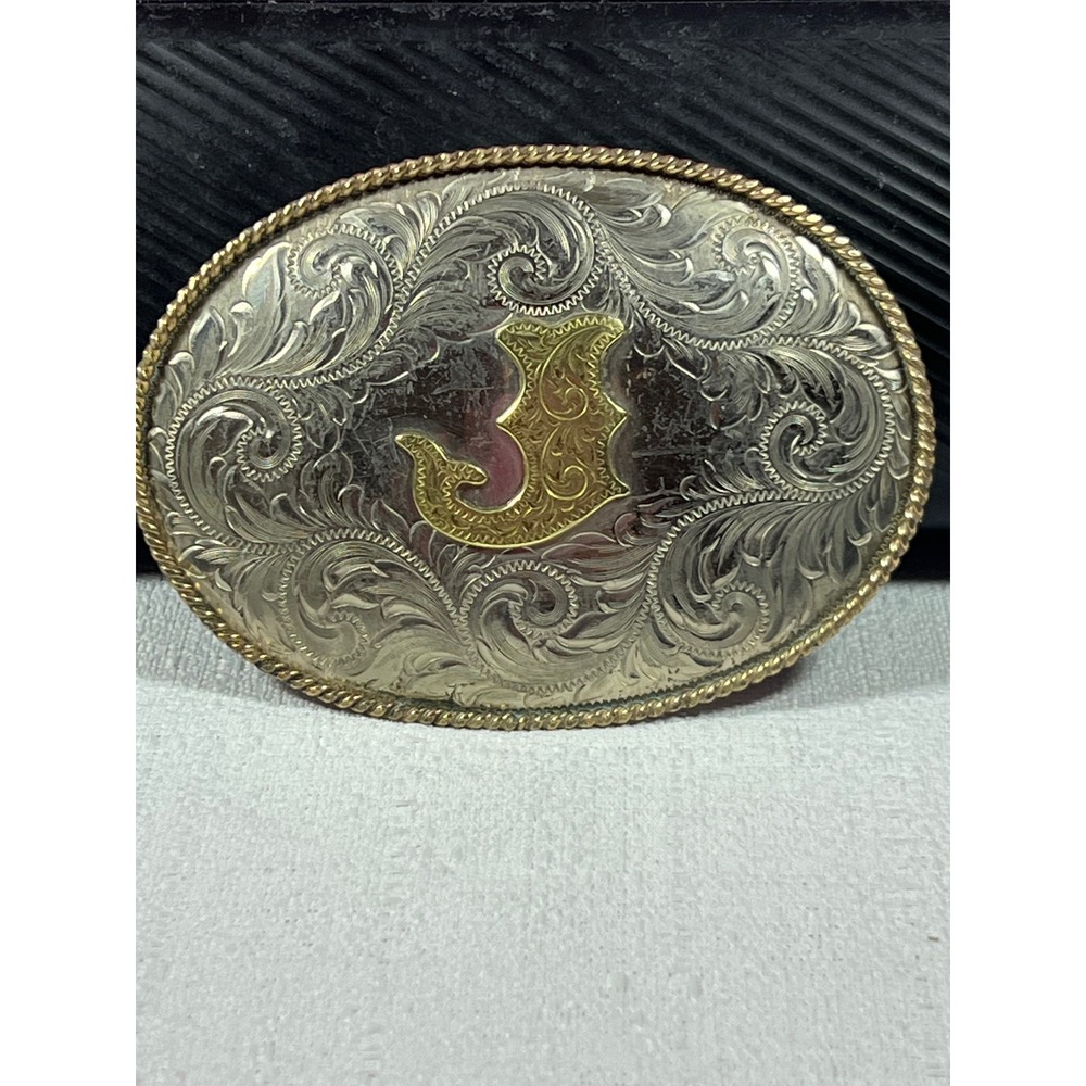 Vintage Montana Silversmiths German Silver Initial J Western Belt Buckle